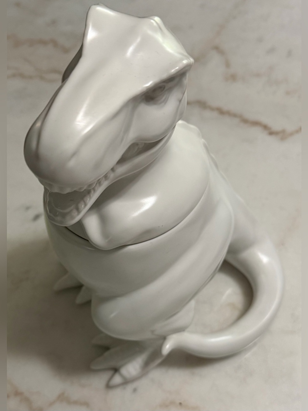 T-Rex Dinosaur COOKIE JAR Stoneware Ceramic, 12” Tall, Matte White, Mint Retired